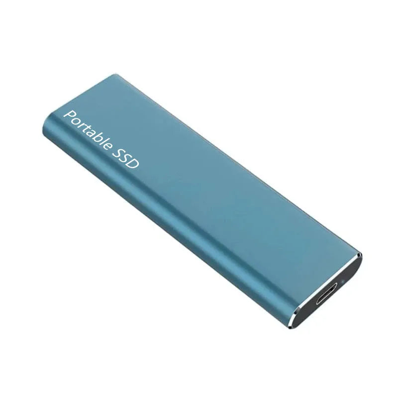 Ultra-thin metal external solid state drive (SSD) in red, black, blue, or silver, showing high-capacity portable storage.