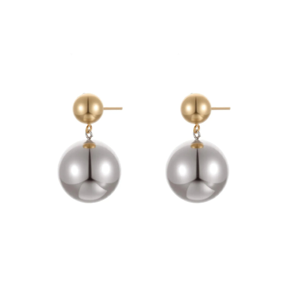 Women's geometric ear studs with round beads in NMSE-J624-3 colour-block finish