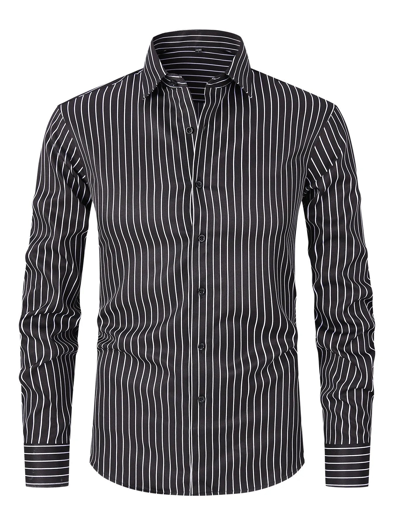 Men's slim fit striped long sleeve business shirt in ice silk polyester blend fabric