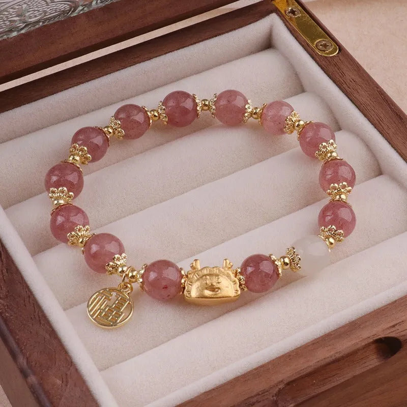 Glass floral bracelet with ice crack pattern and zodiac modelling in red, pink, or white bead options