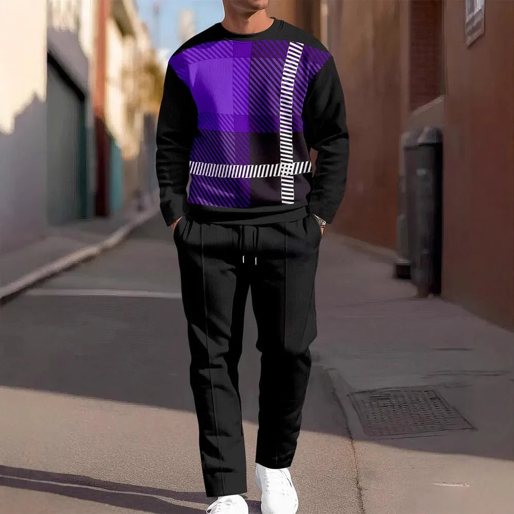 Women's casual two-piece sweatshirt and pants set with letter print, long sleeves, round neck, polyester fabric, multiple colours