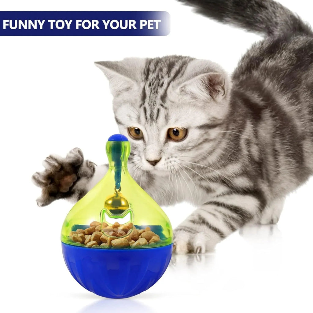 Tumbler-shaped interactive pet treat dispenser ball for dogs and cats with treat release holes
