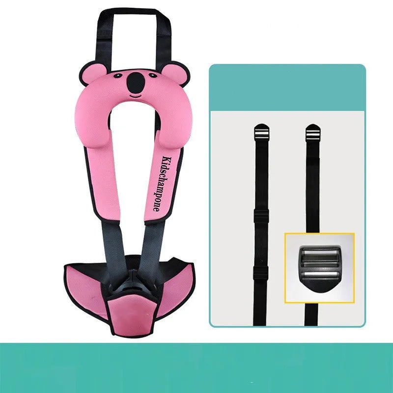 Polyester portable child safety seat belt retainer with padded seat measuring 33 by 22 by 9.5cm