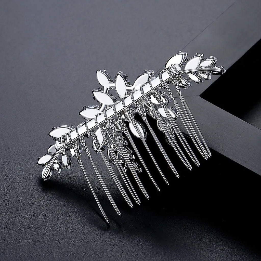 Bridal copper inlaid zircon hair accessory in flower shape with electroplated finish