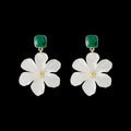 Dark green sterling silver needle flowers stud earrings with butterfly clasps