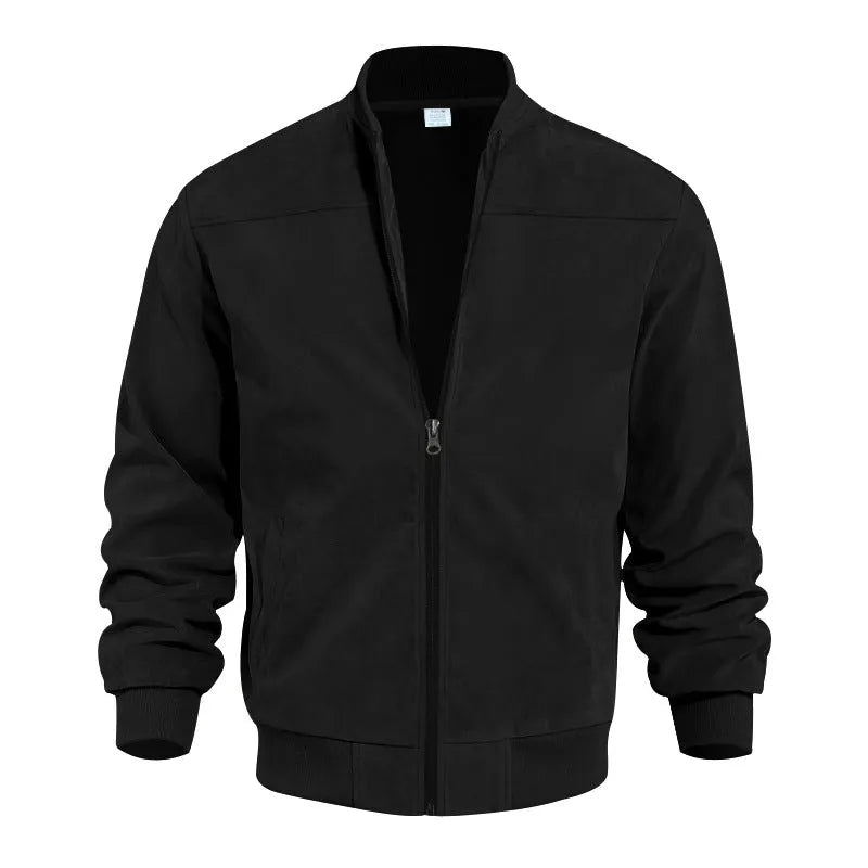 Men's casual retro long sleeve cardigan jacket in army green colour made from suede fabric with round hem