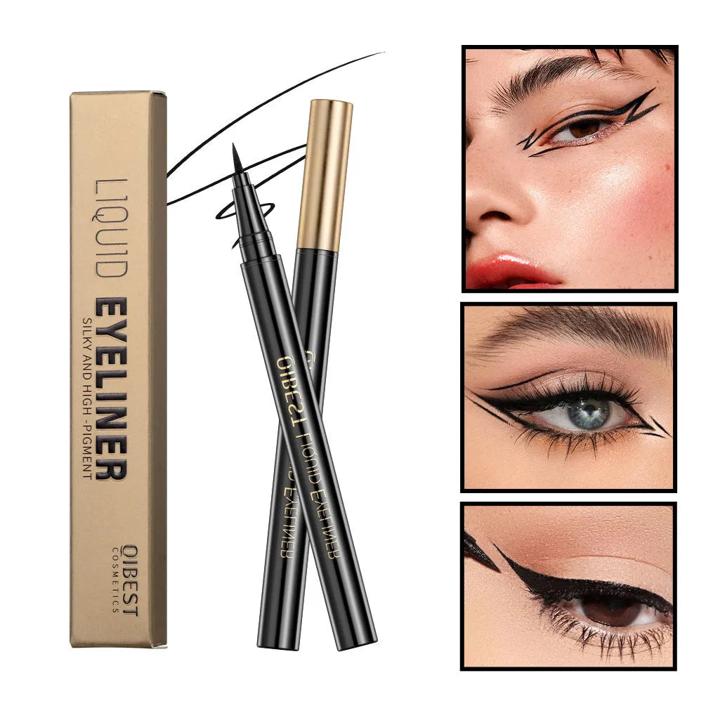 Black liquid eyeliner pen with felt tip applicator for precise eyeliner application