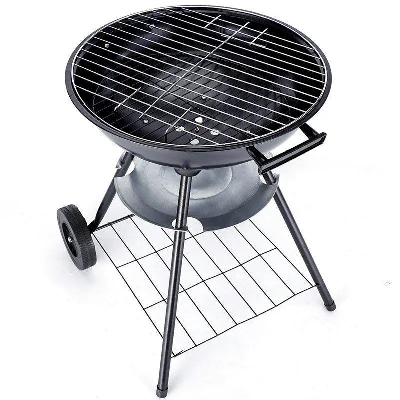Portable iron barbecue grill with 14-inch cooking surface and modern minimalist design