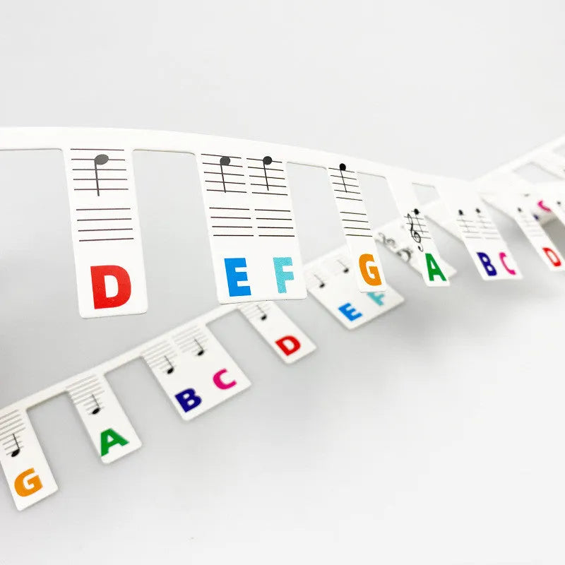 88 key piano keyboard stickers set with black notes and colour note bars on white card material