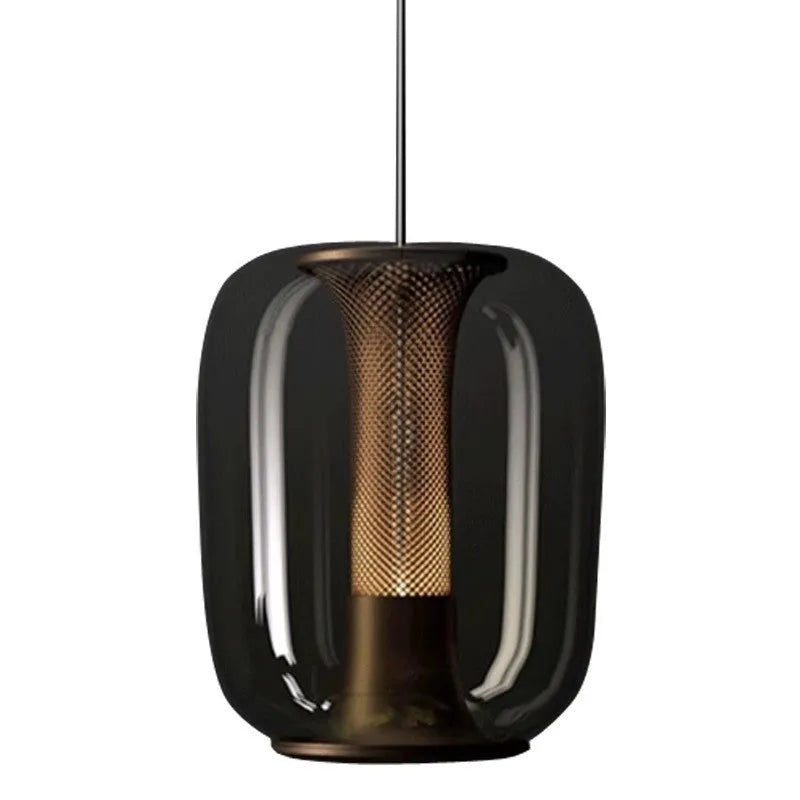 Minimalist Nordic style chandelier with glass globe shade in clear, cognac or smoky grey colour