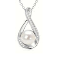 Alloy simulated pearl clavicle chain with diamond inlaid heart pendant, gold finish, on a white background