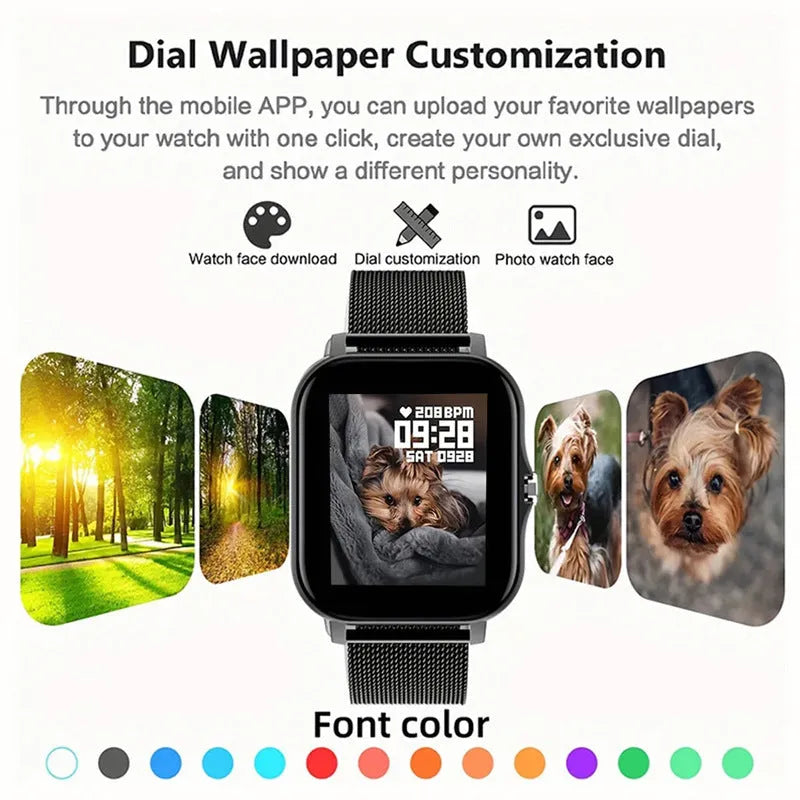 Smartwatch with 1.44-inch colour touchscreen displaying time and health stats, on a silicone strap.