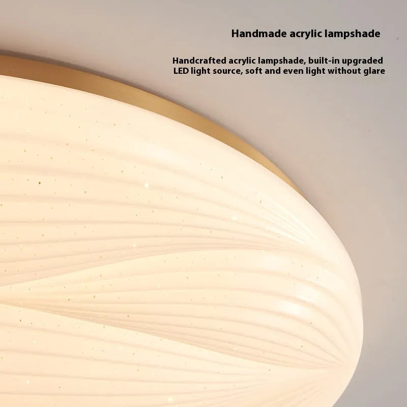 Modern light luxury cream style copper round ceiling lamp for bedroom with 26cm diameter option