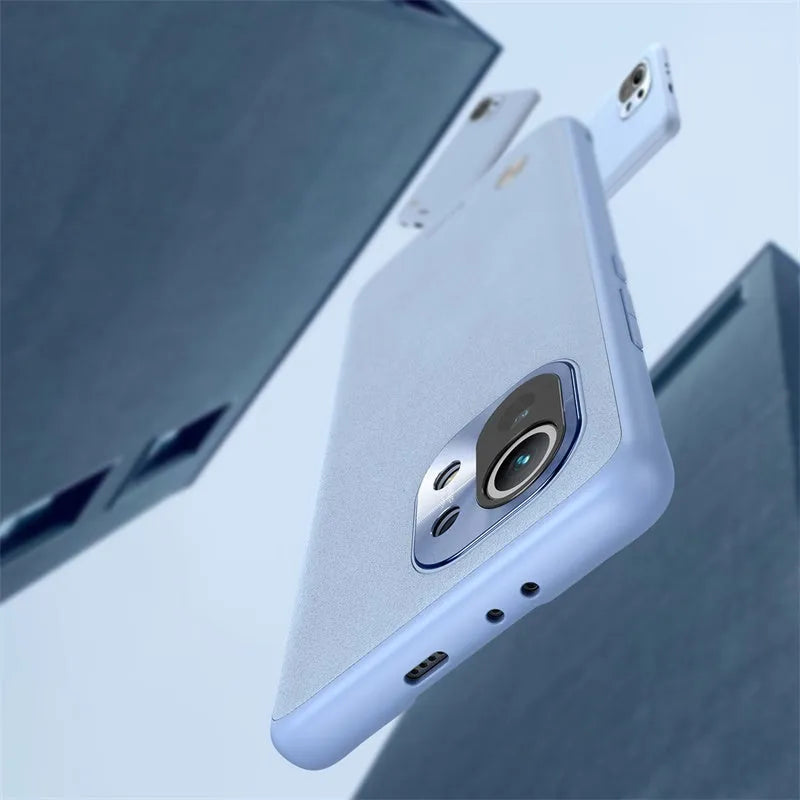 Alloy plain leather phone case for Xiaomi 11 in black and smoky purple colour options
