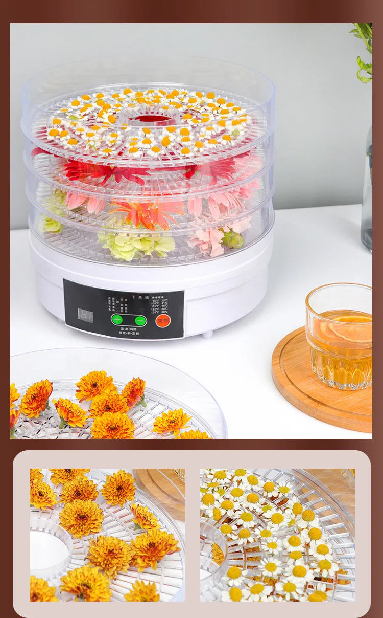 Seven-layer household fruit dehydrator food dryer with 350W power rating and removable shelves
