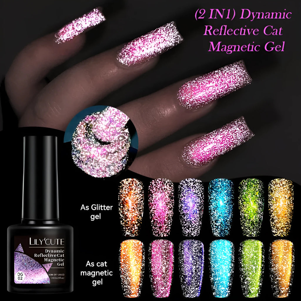 Diamond In The Debris Cat Eye Series UV Nail Polish Gel bottles in six colour styles with glitter.