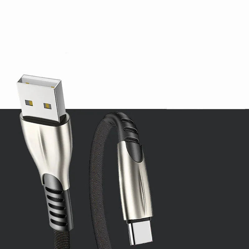 Fast charging cable with flashing indicator, 1m length, Micro USB or Type-C connector, in black blue red colours
