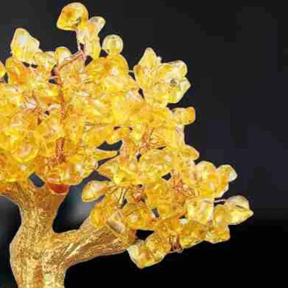 Citrine colour resin Feng Shui turtle money tree ornament in Chinese style