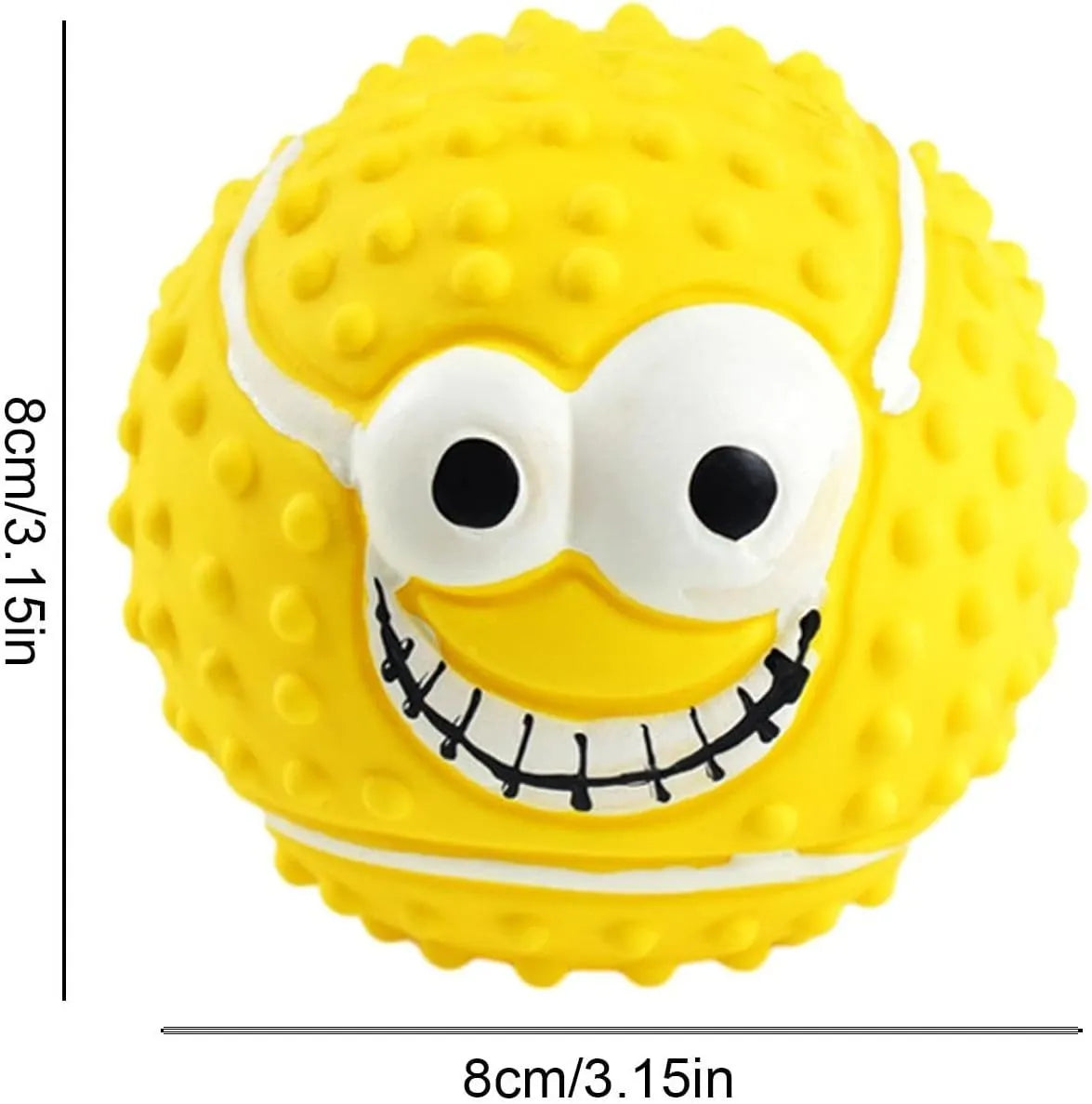 Smile face dog latex ball in green, orange, and yellow – squeaky bouncy toy for small dogs and cats