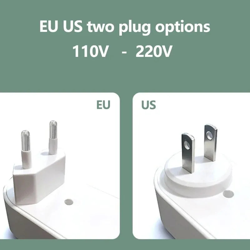 Mini portable air purifier in white with an EU plug, designed for smoke and dust removal