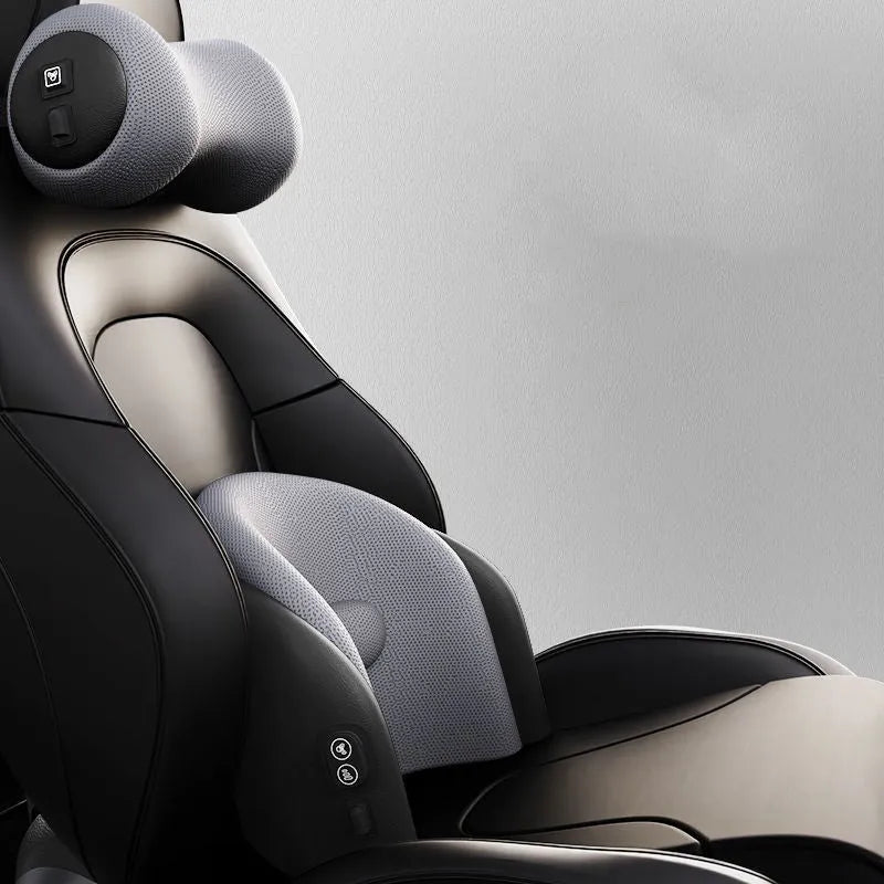 Car massage cushion with memory cotton construction and electric massage function for neck and waist support