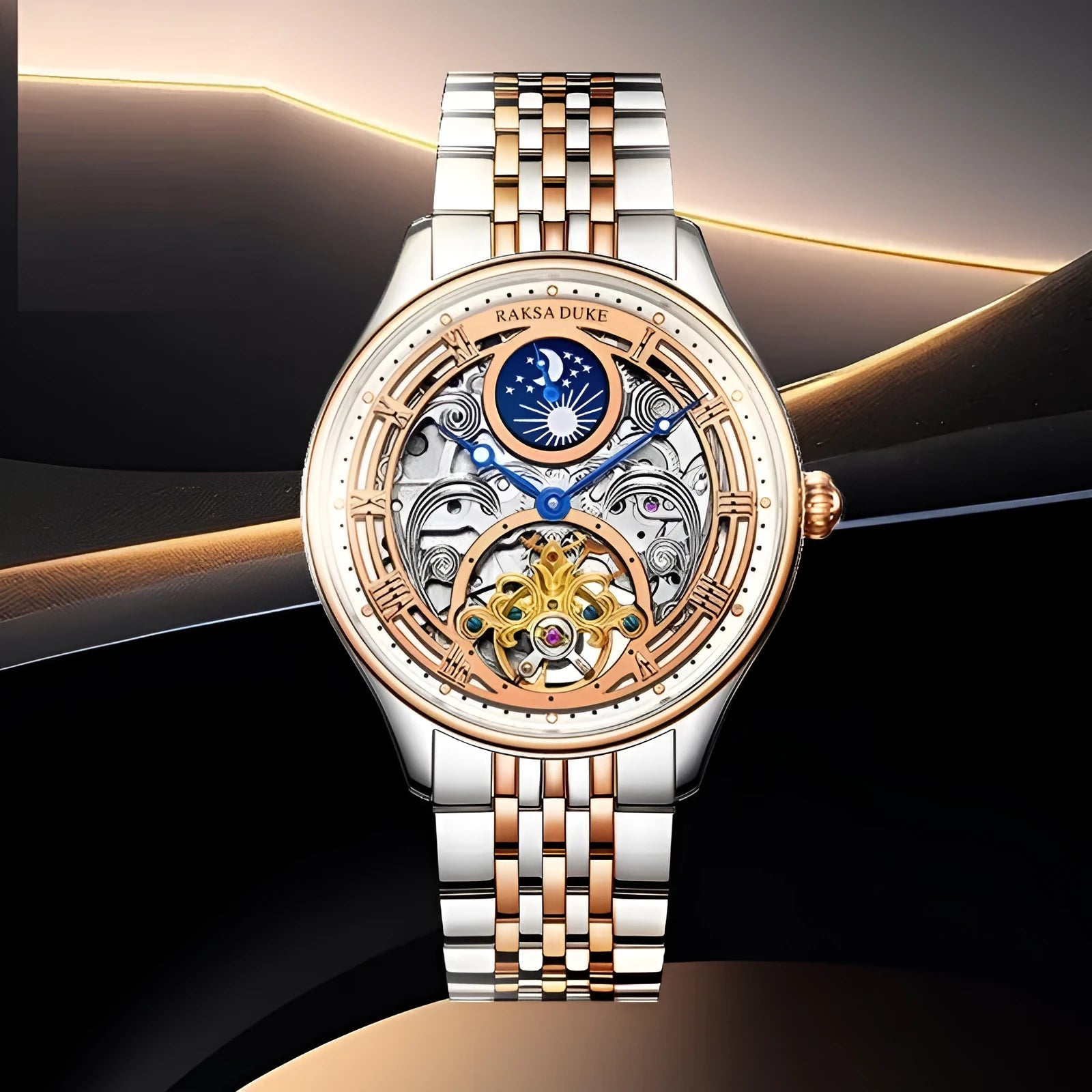 Men's waterproof business watch with stainless steel strap showing white dial and 16mm thickness case
