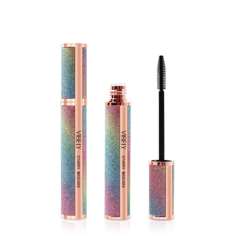 Black 4D waterproof mascara tube with brush for long, thick, curled lashes