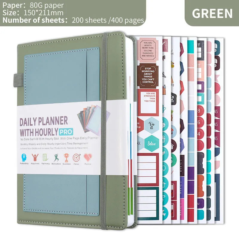 PU cover no-date notebook with thread binding showing 200 sheets of wood-free paper