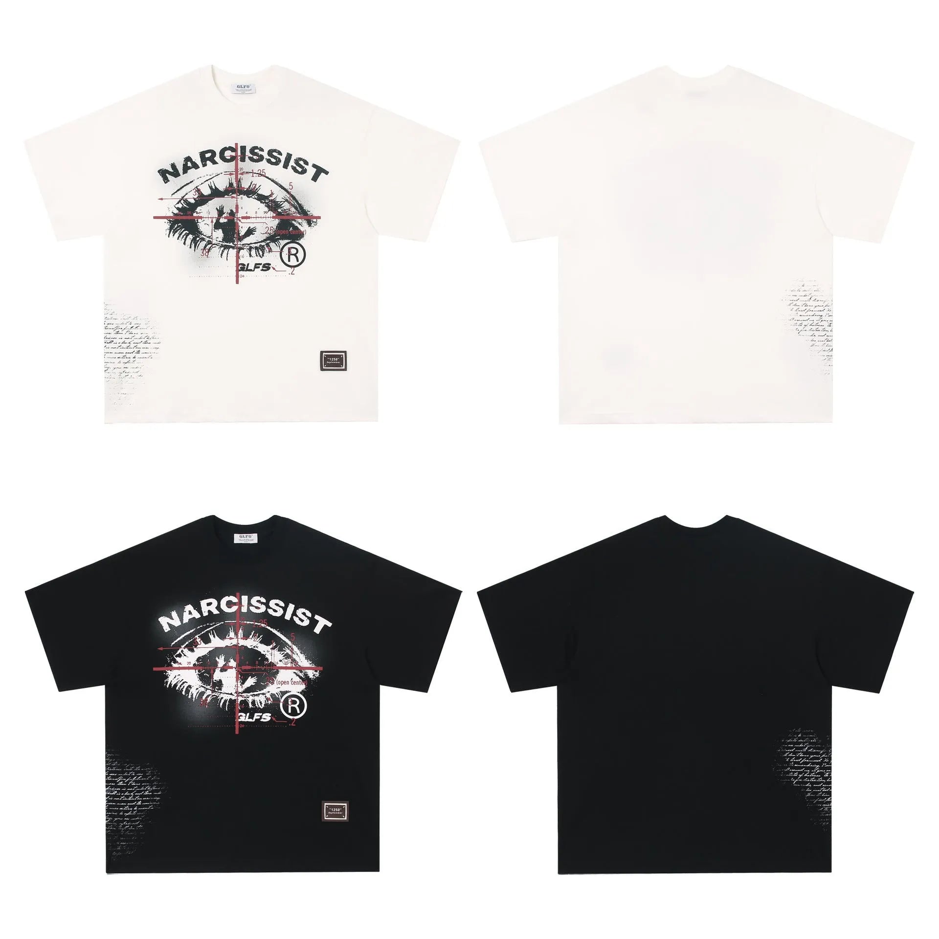 Black and white pure cotton t-shirt with American retro hip hop gothic letter print