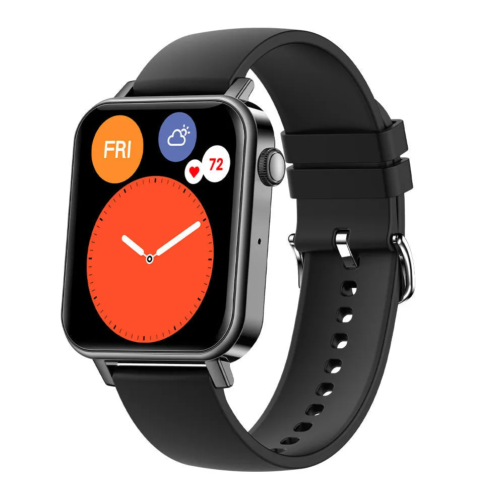 Bluetooth call health monitoring watch with silicone strap in black colour option