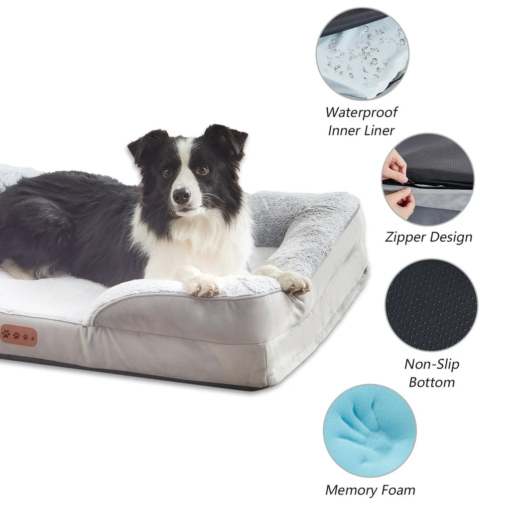 Memory foam cat bed size L with light grey cloth cover and detachable design
