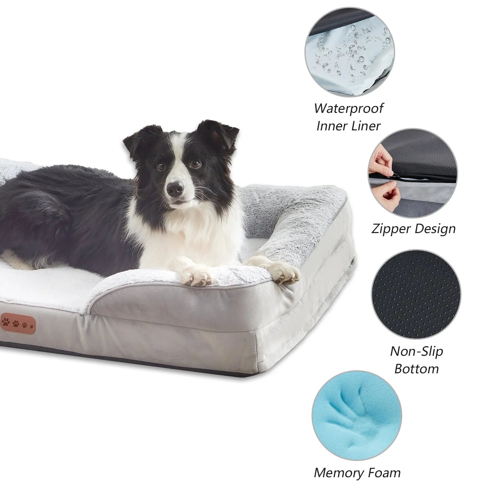Memory foam cat bed size L with light grey cloth cover and detachable design