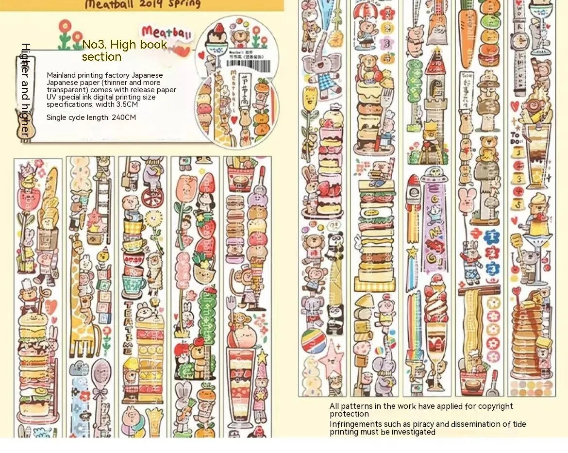Sheet of cute cartoon character stickers for haemorrhoid tape packaging, printed on Japanese paper.
