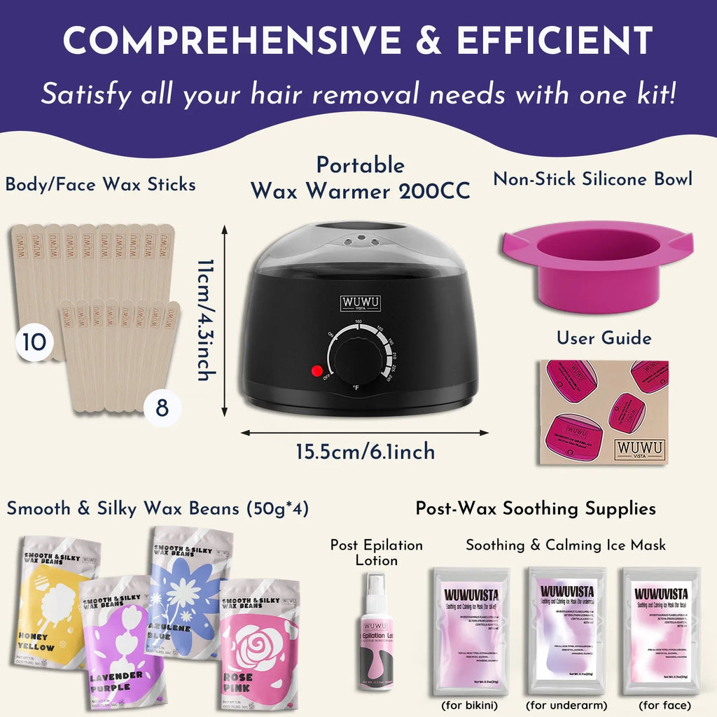 29-piece hard wax hair removal kit with compact warmer, wax beads, facial and body sticks