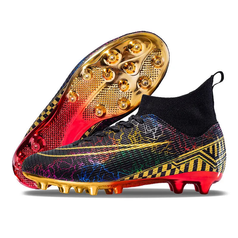 Men's high-top football trainers with gold-plated PVC soles and synthetic leather upper in multiple colours