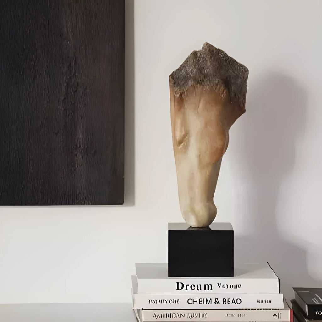 French retro abstract horse head desktop sculpture with carving finish, 50cm tall