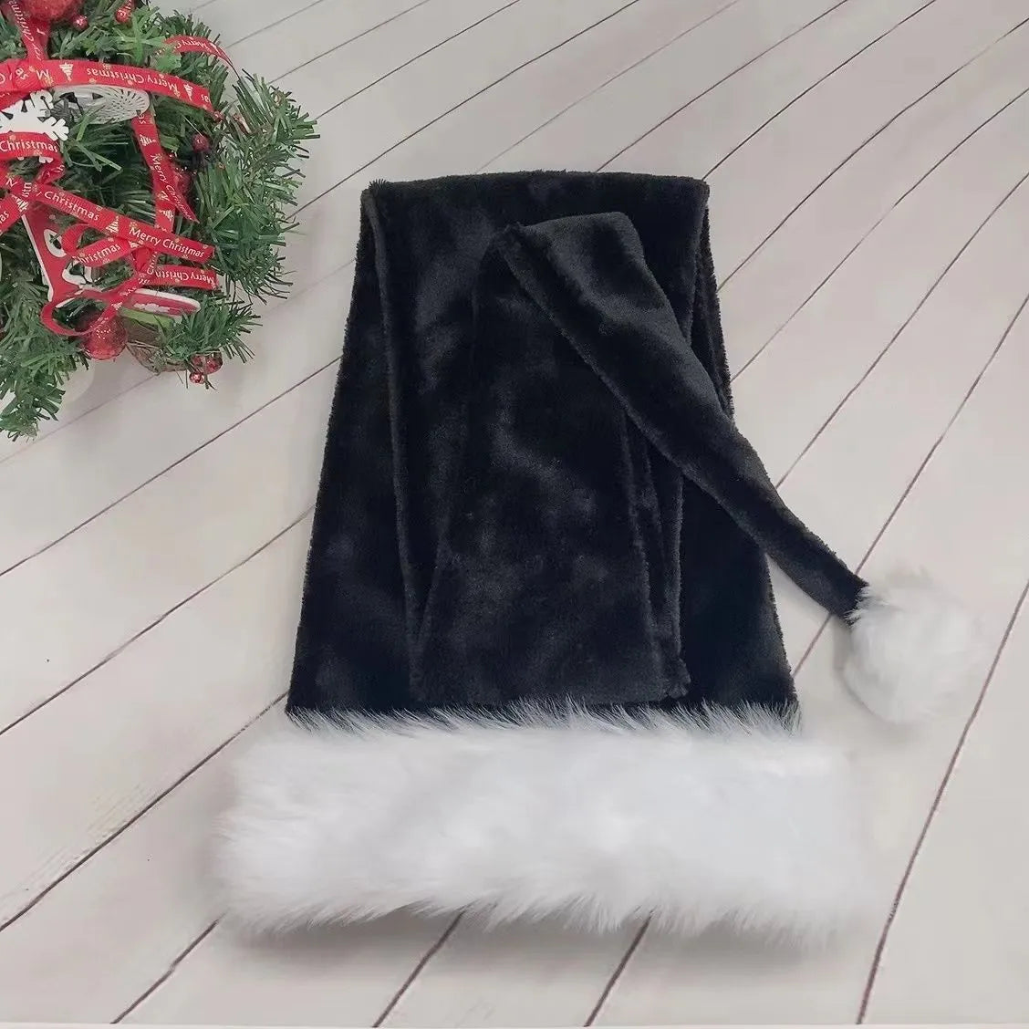 Extra long 1.5m polyester plush Christmas hat in red, with long tapered shape