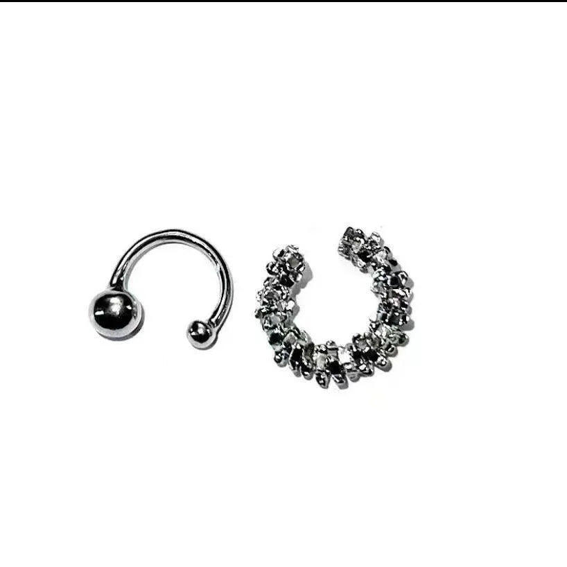 Pair of silver-toned geometric clip-on earrings with a frosty textured finish.