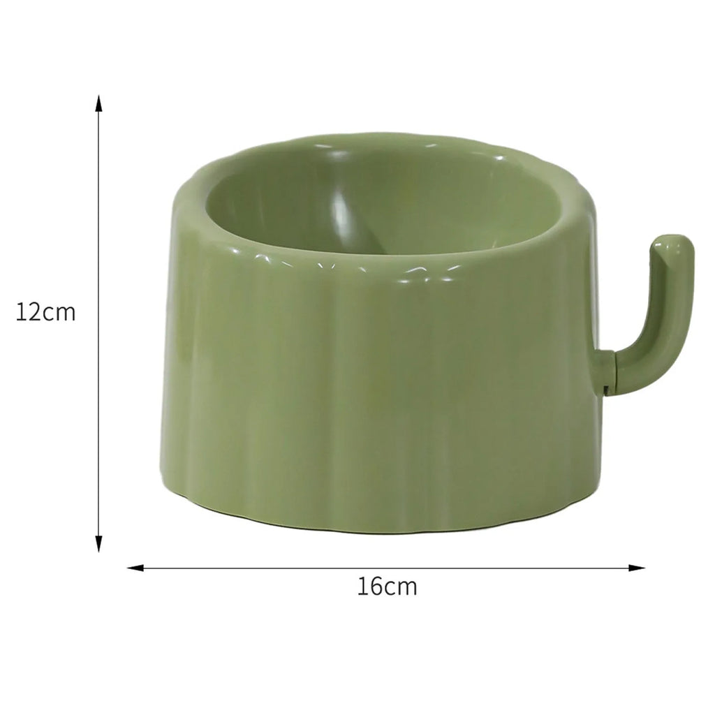 Solid colour raised cat bowl with cactus design, anti-slip base, and large mouth opening in dark green