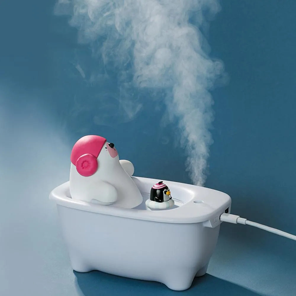 White desktop USB air humidifier with large water tank and control buttons.
