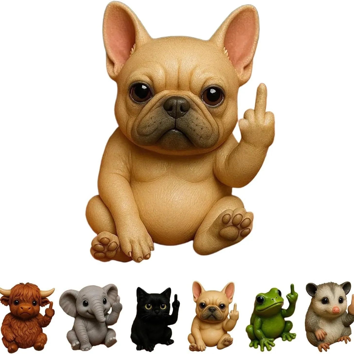 Mini resin animal vertical middle finger doll ornament in chosen animal design