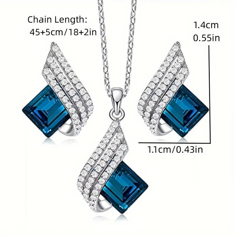 Glass and alloy necklace and earring set with cross chain styling and electroplated ornament details