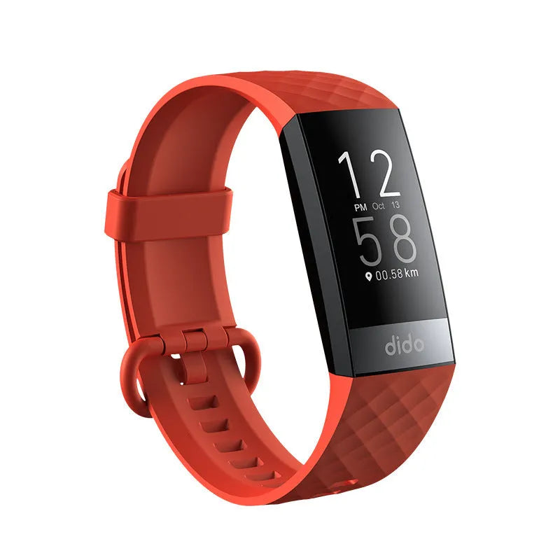Y6 Black smart bracelet with health monitoring on a wrist, showing the 1.1-inch touchscreen.