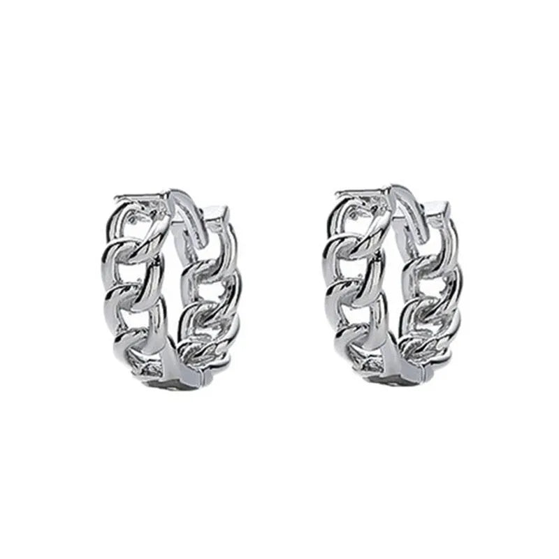 Men's geometric copper hip hop earrings in silver and cloud styles, showing 10mm and 14mm sizes.