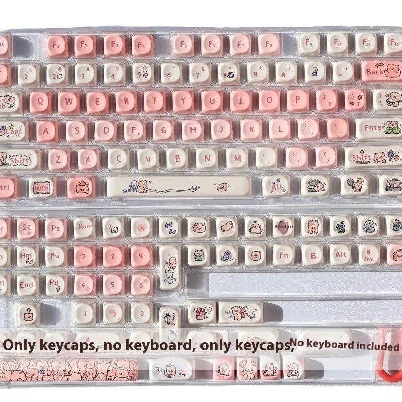 Pink sculpted fragrant pig PBT keycap with colourful five-sided sublimation design for mechanical keyboards.