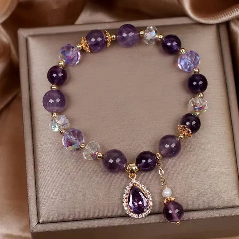 Purple amethyst bracelet for women with micro-inlay crystal processing
