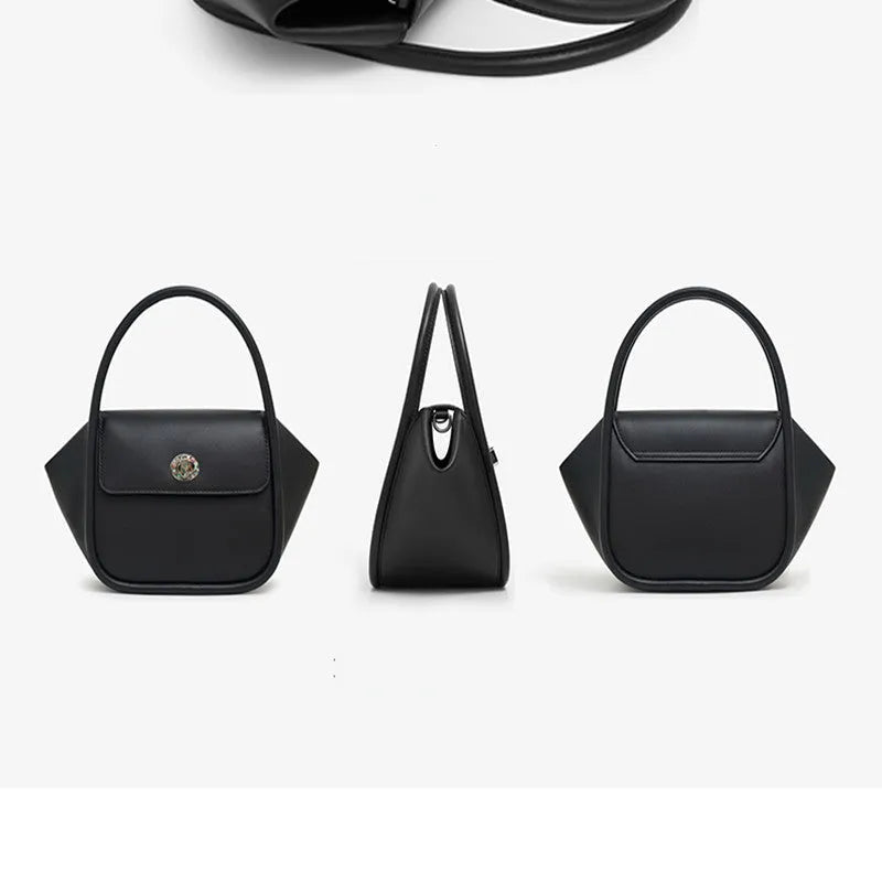 Women's leather wing tote bag with cross-body strap and latch closure in various colour options
