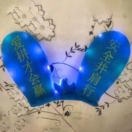 Rabbit-shaped glow ears helmet ornament with Velcro bottom attachment in multiple colour options