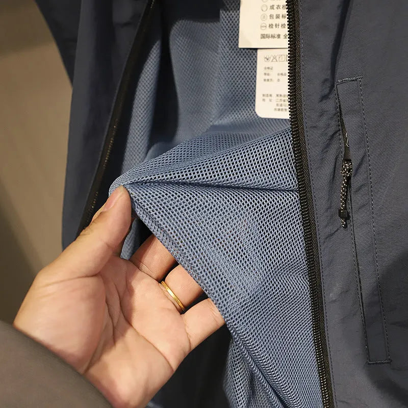 Men's thin nylon vest in Army Green, showing cardigan style and side seam pocket.