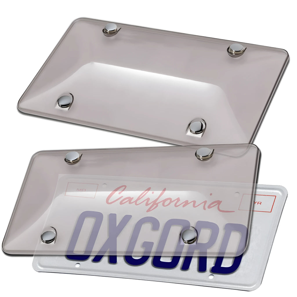 Pair of transparent plastic car licence plate frames 31.4x16cm in black cover option